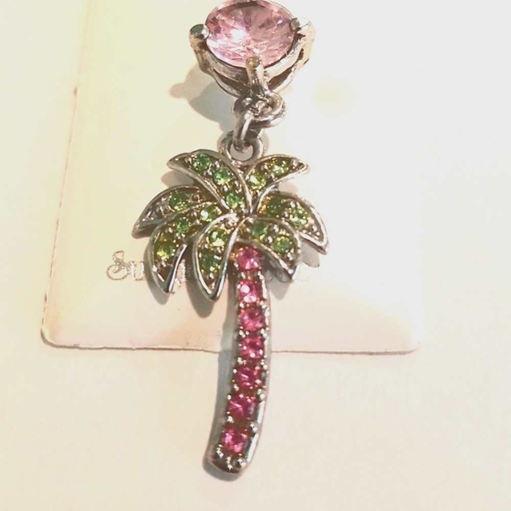 Pink Rhinestone Palm Tree Belly Ring Body Jewelry